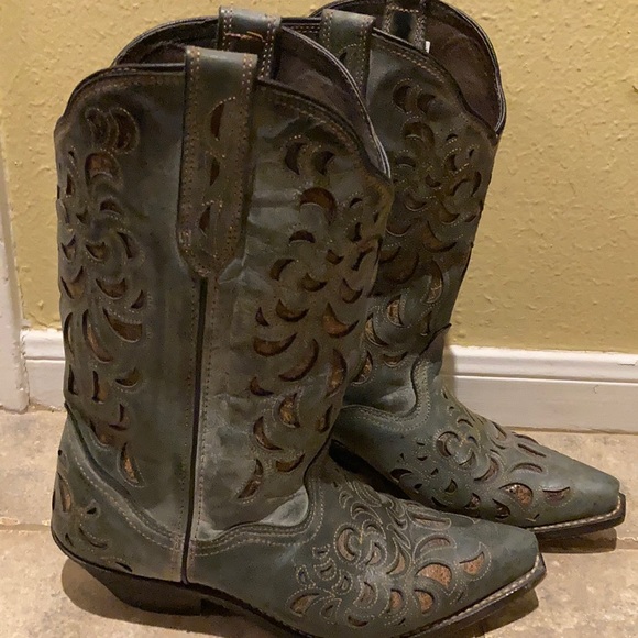 Shoes - Turquoise and brown cowgirl boots.  Size 9